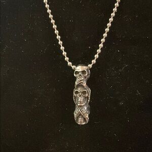 Stainless Steel Speak No Evil Hear No Evil See No Evil Skull Pendant Necklace